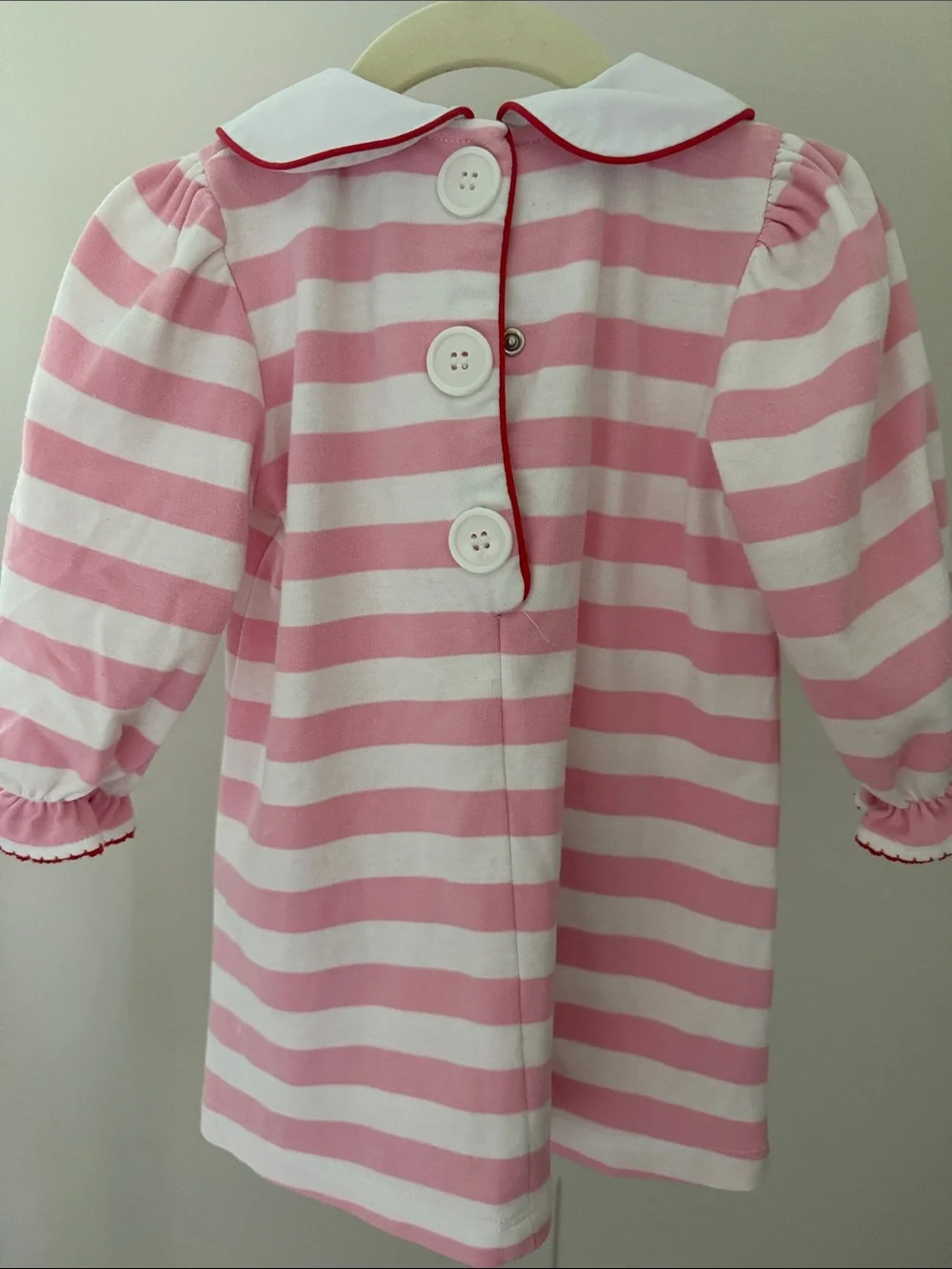 Girls Pink & White Stripe Pocket Dress Pajamas with Red Accents